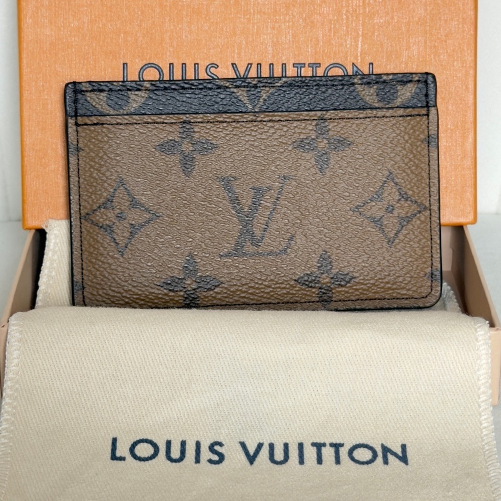 Louis Vuitton Logo Monogram Reverse Print Card Wallet Holder RFID CHIP Plus COA